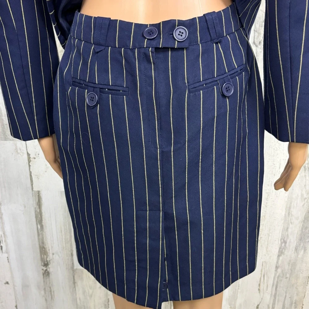 Metrostyle Vintage 90’s Dark Blue‎ Pinstriped Blazer and Skirt Ensemble Suit
